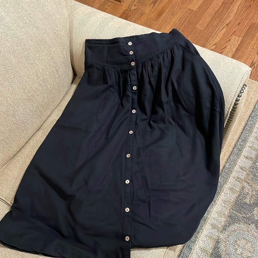 Button Front Linen Midi Skirt
